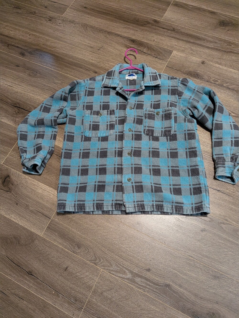 Vintage Champion blue and Gray Plaid Shirt Jacket shacket cotton lumberjack READ